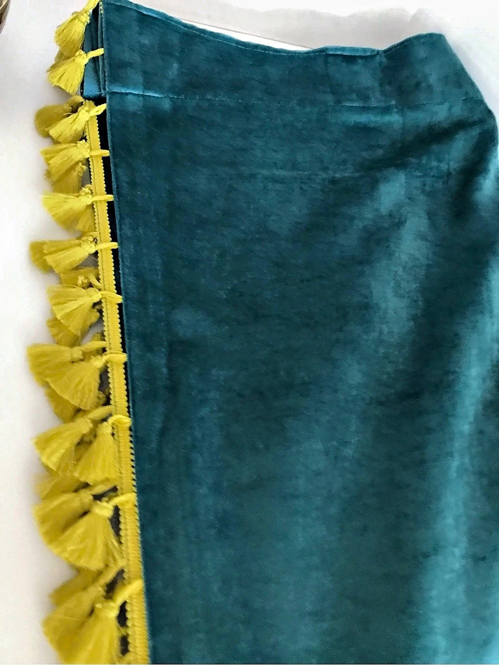 54” x 84” Opalhouse Teal Velvet Curtain Panel with Yellow Tassels Set